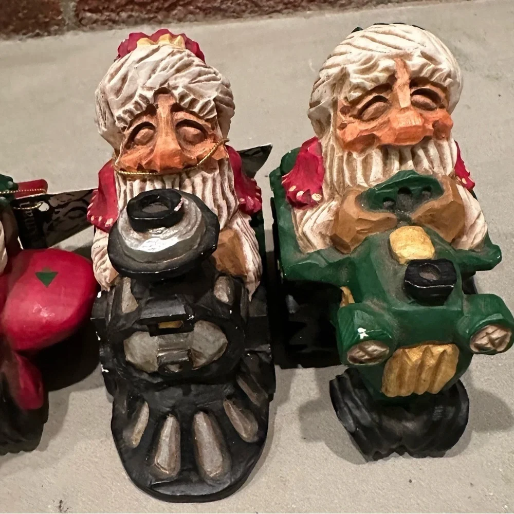 *SET 3pc* Vintage 1997 David Frykman Resin Santa on Tractor Plane & Train figure